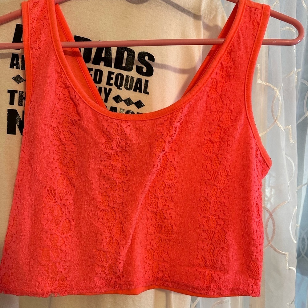 Charlotte Russe Bright Coral Lace Crop Top